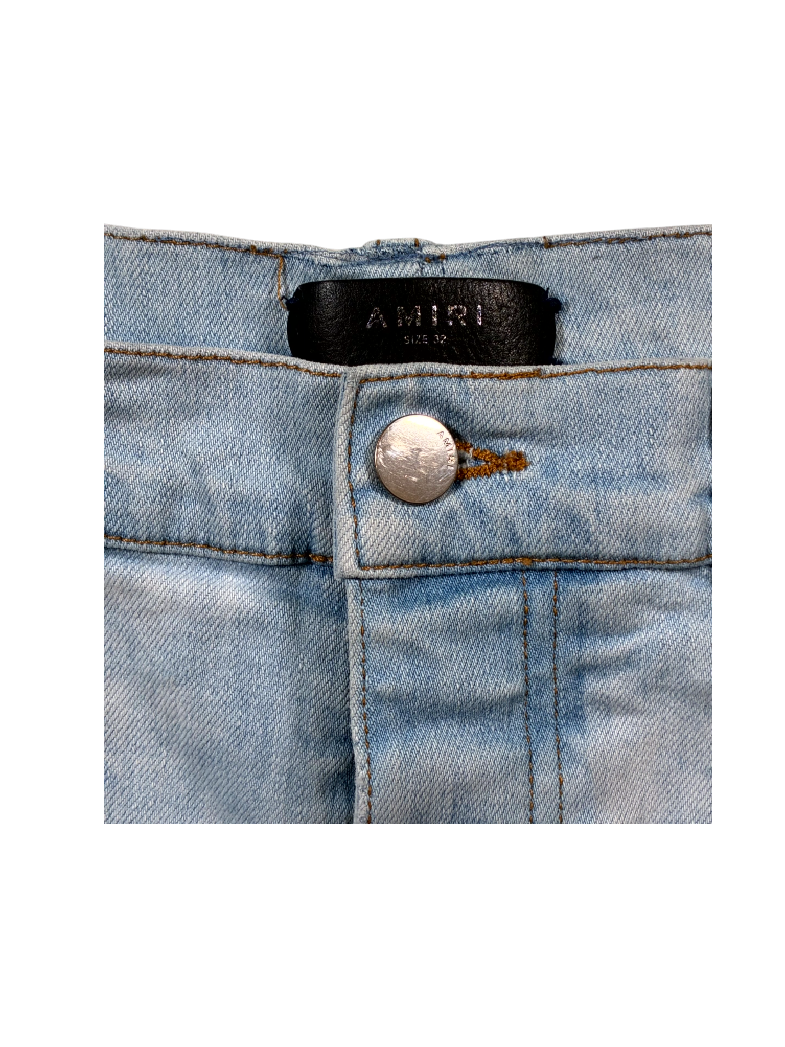 Amiri Leather Patch MX1 Light Wash & White Jeans