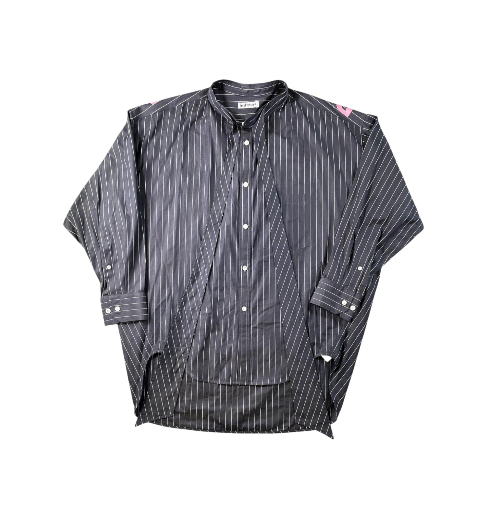 Balenciaga "Pinstripe" Button Up Navy & Pink Shirt