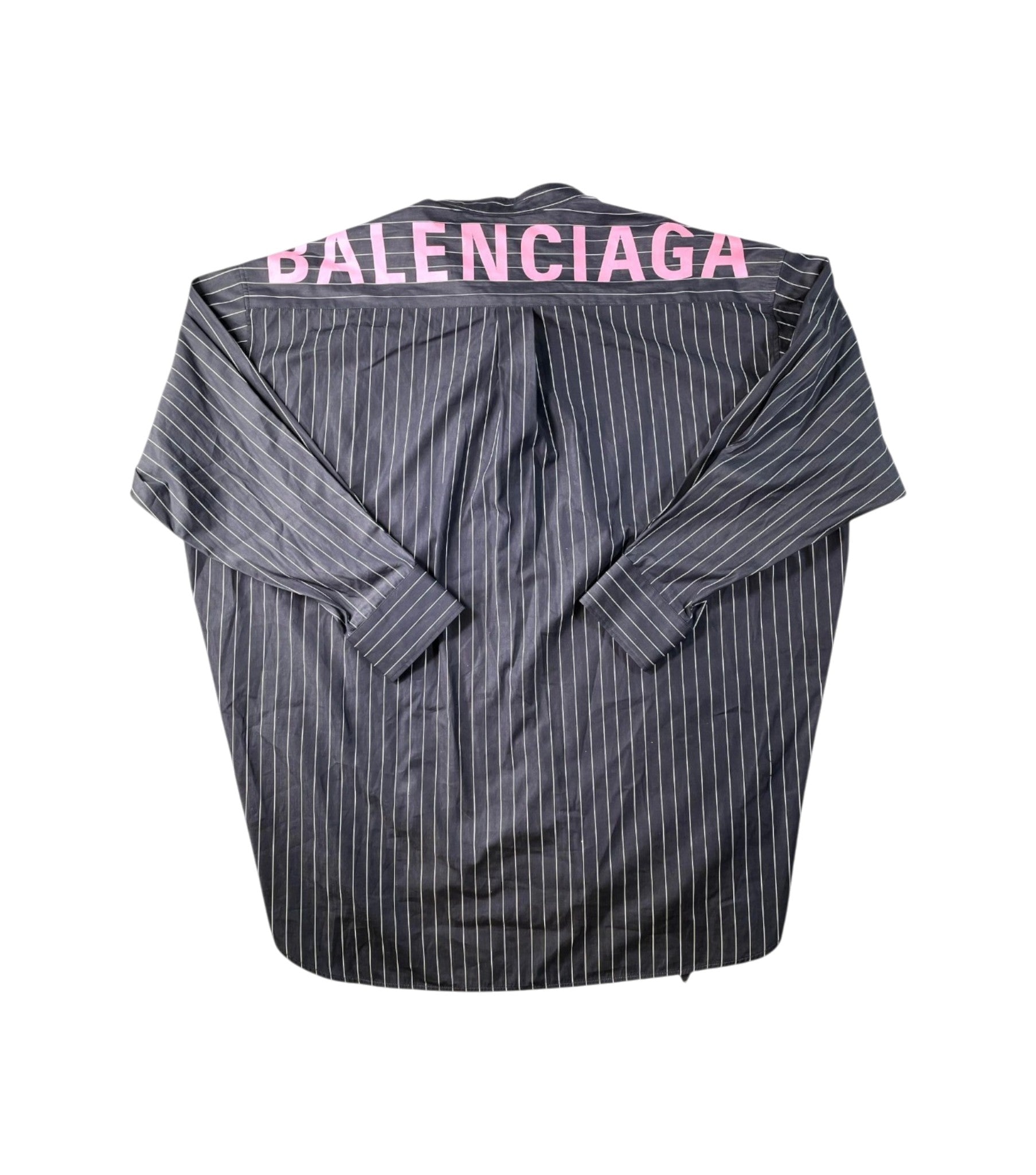 Balenciaga "Pinstripe" Button Up Navy & Pink Shirt