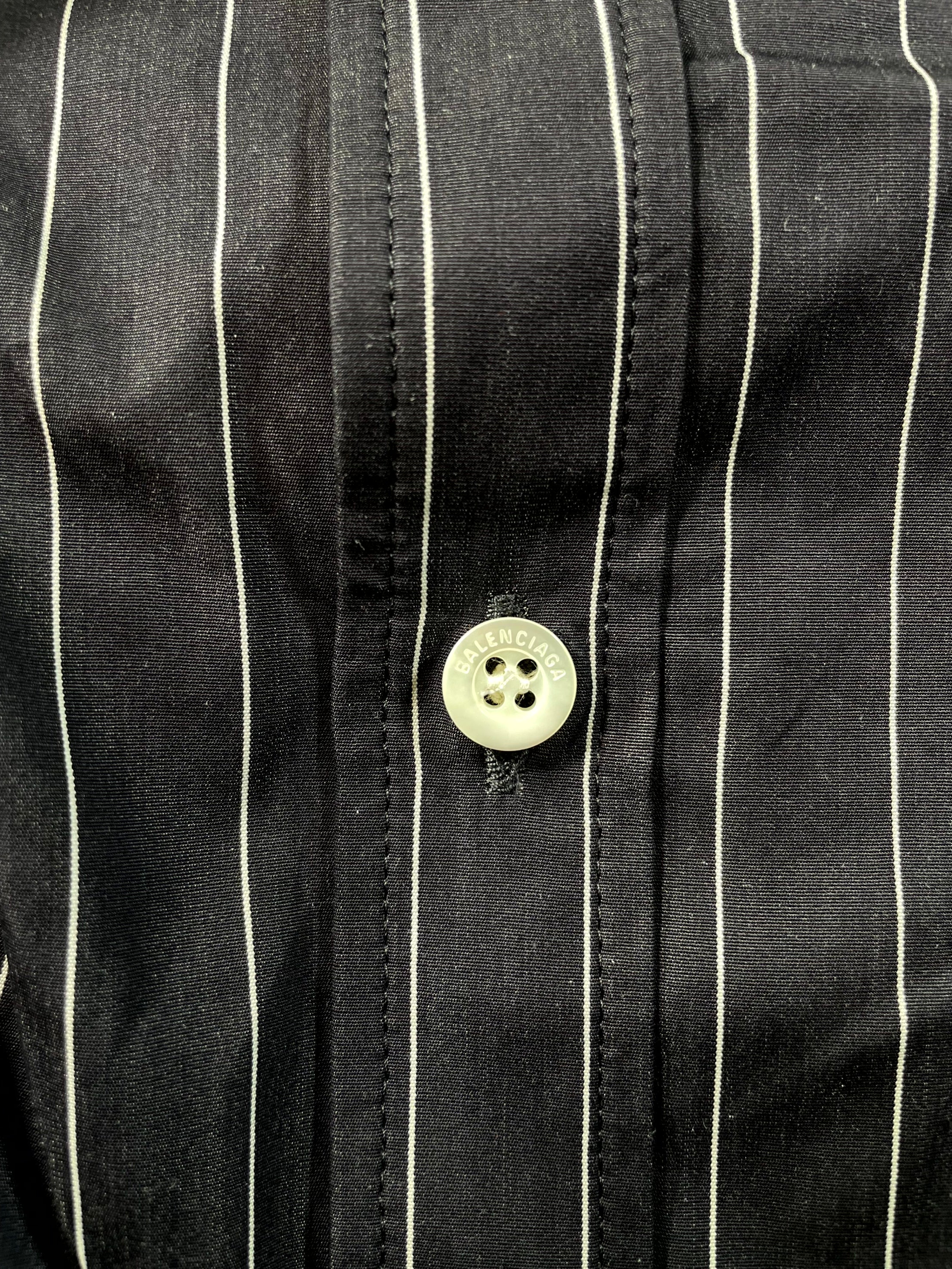 Balenciaga "Pinstripe" Button Up Navy & Pink Shirt