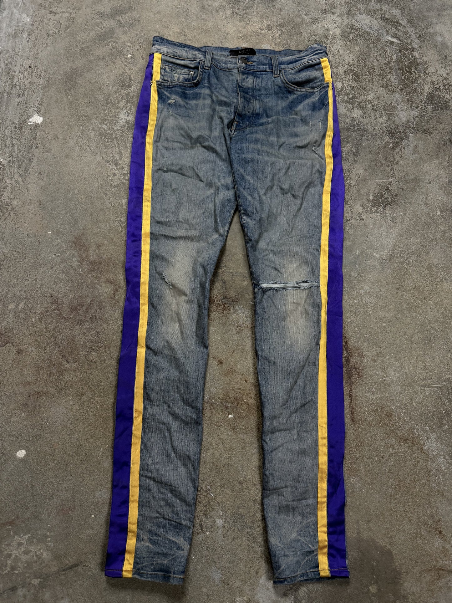 Amiri Jeans Light Wash Purple Yellow Stripe Used 32