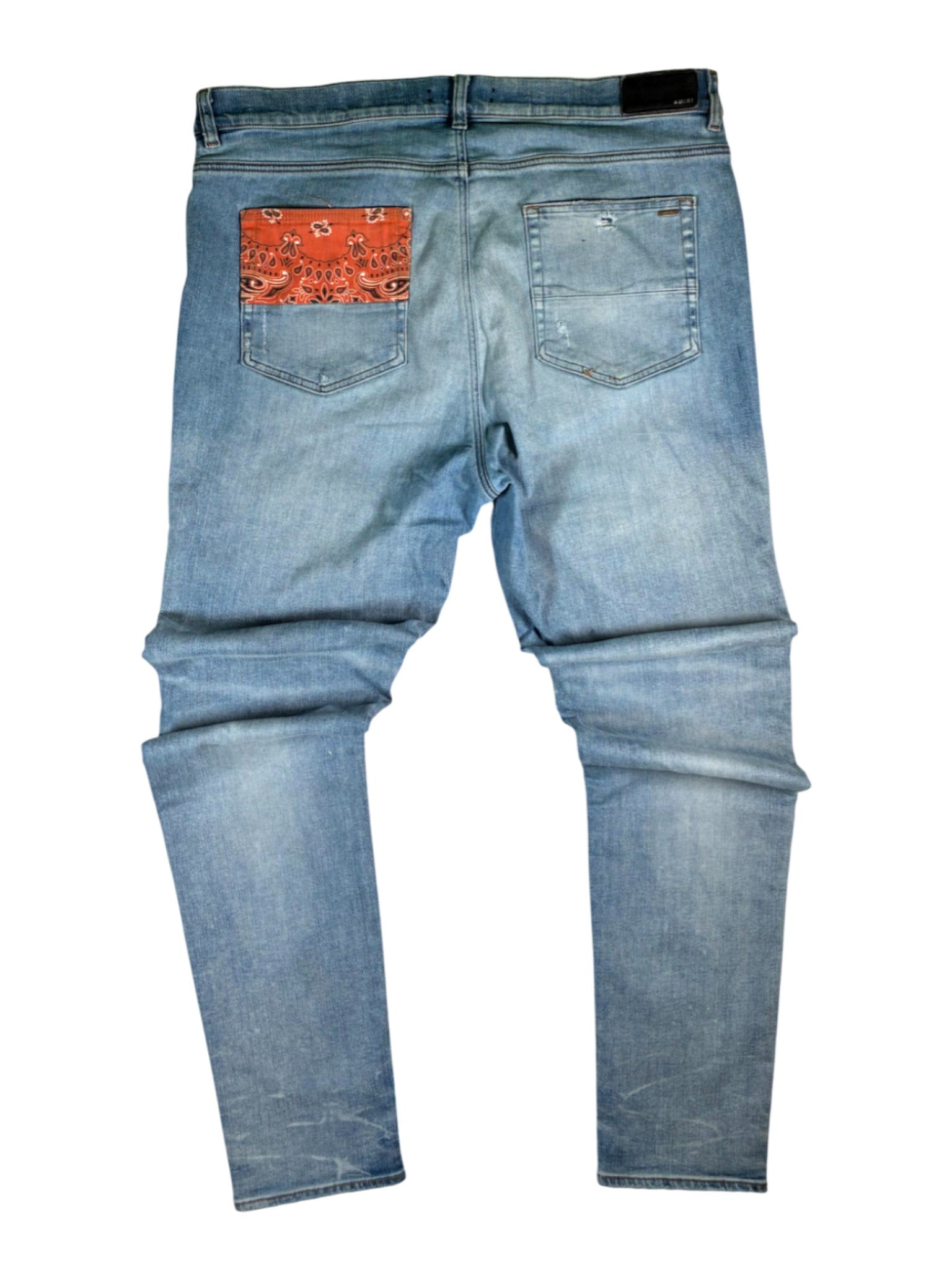 Amiri Paisley Patchwork Light Wash & Orange Jeans