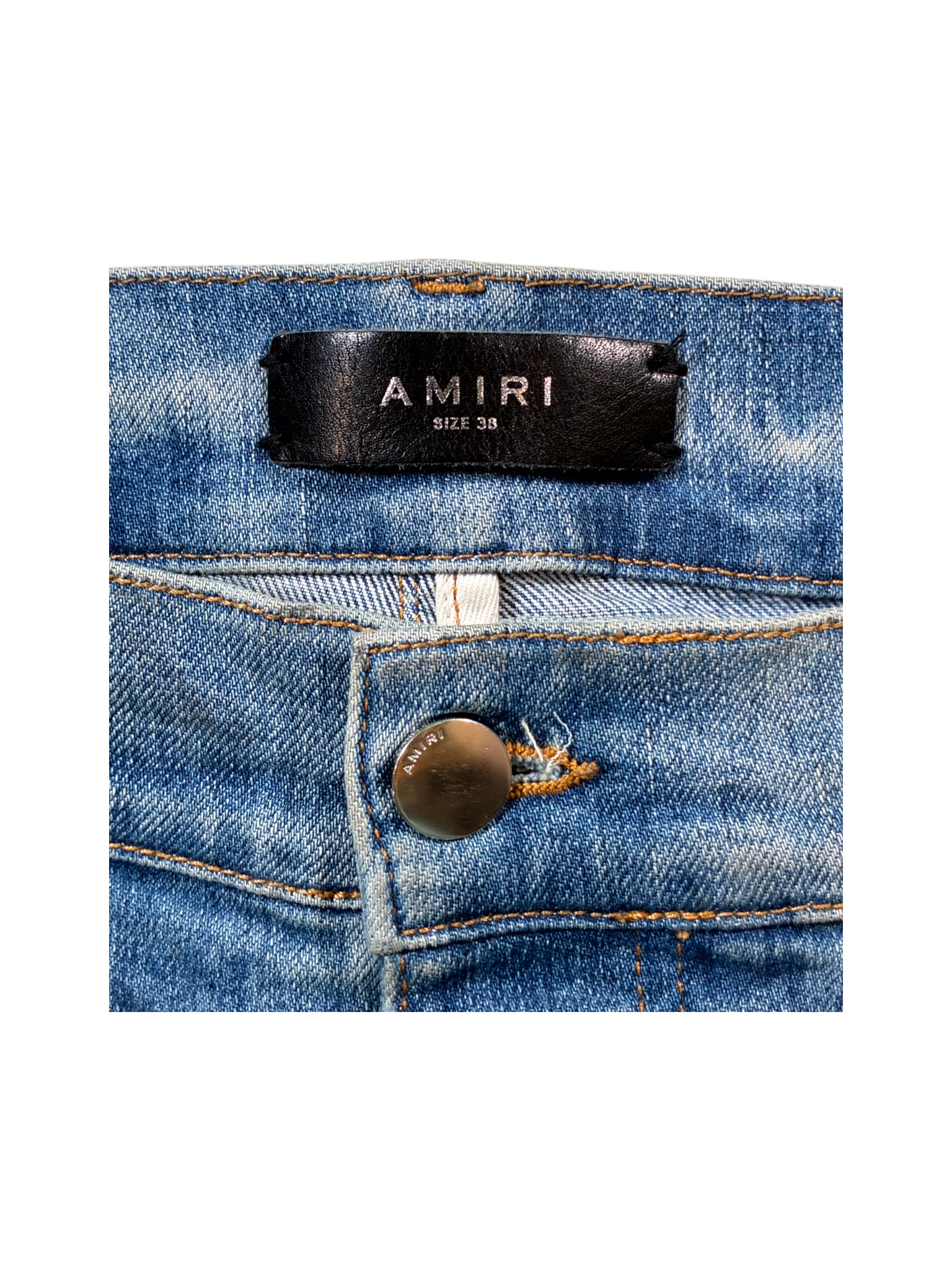 Amiri Tie Dye Aqua Patch MX1 Light Wash Jeans