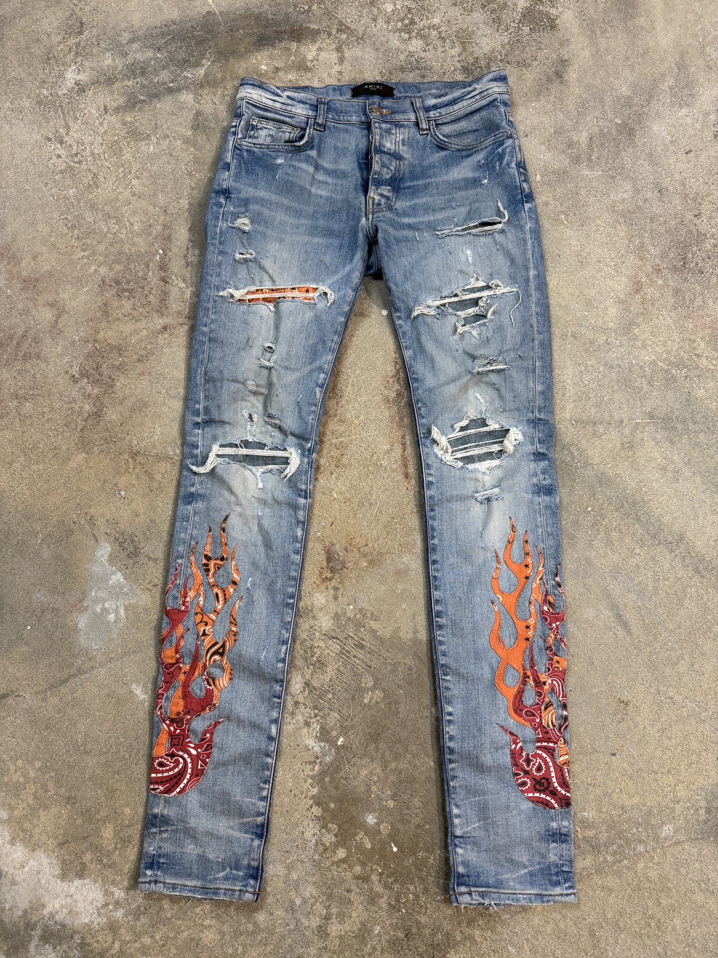 Amiri Jeans Light Wash Flames Used 30