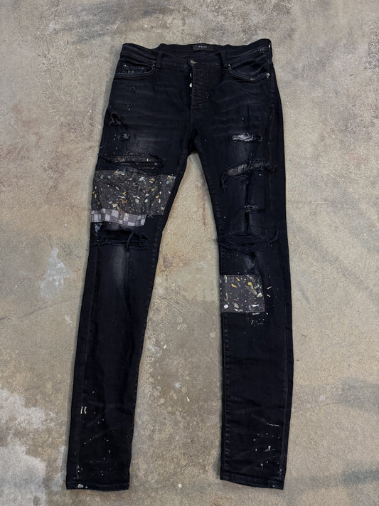 Amiri Jeans Black Splatter Patchwork Used 34