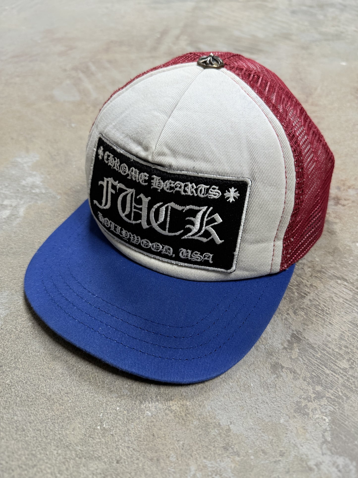 Chrome Hearts Cap White Red Blue FUCK Used OS