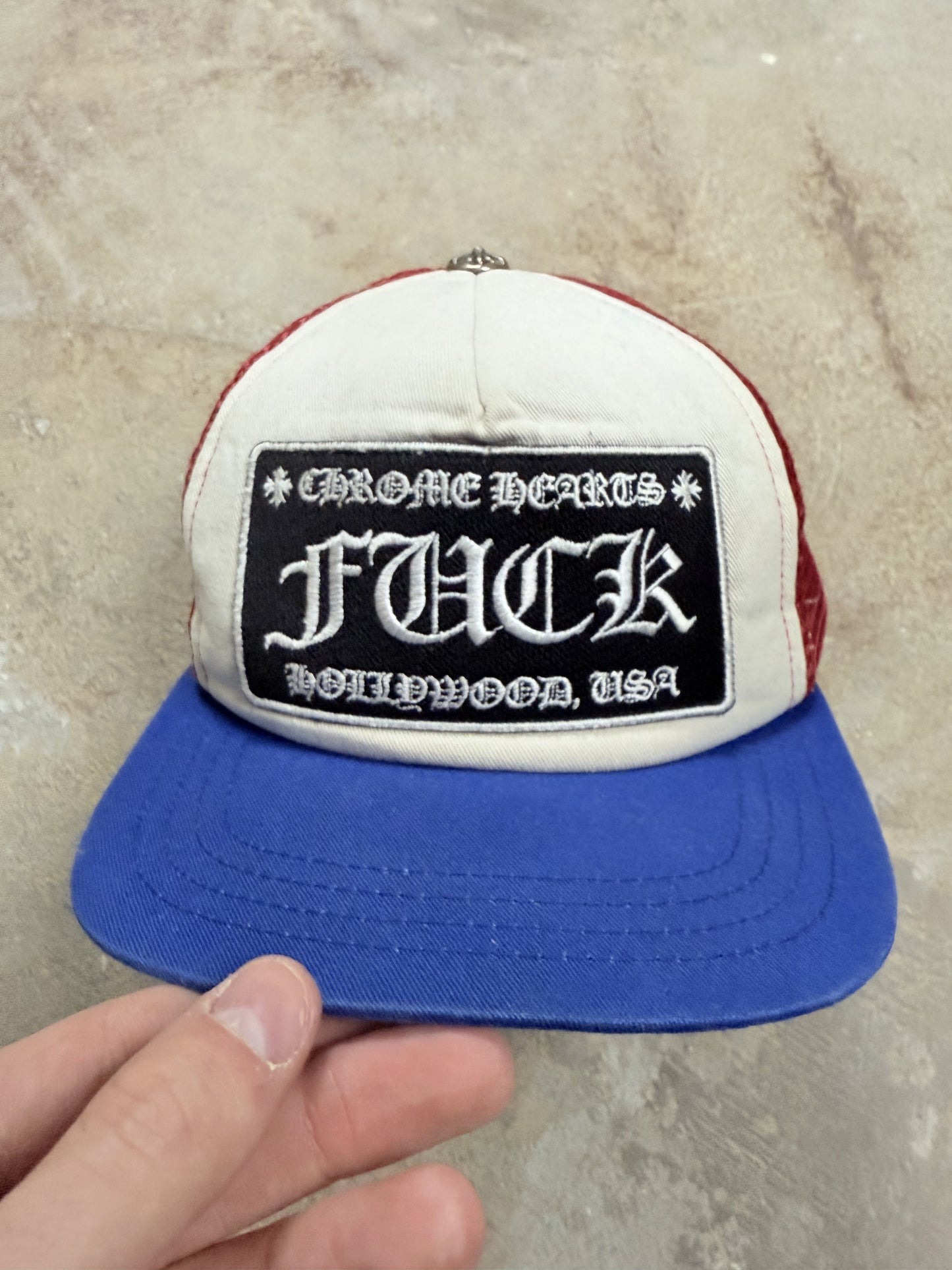 Chrome Hearts Cap White Red Blue FUCK Used OS