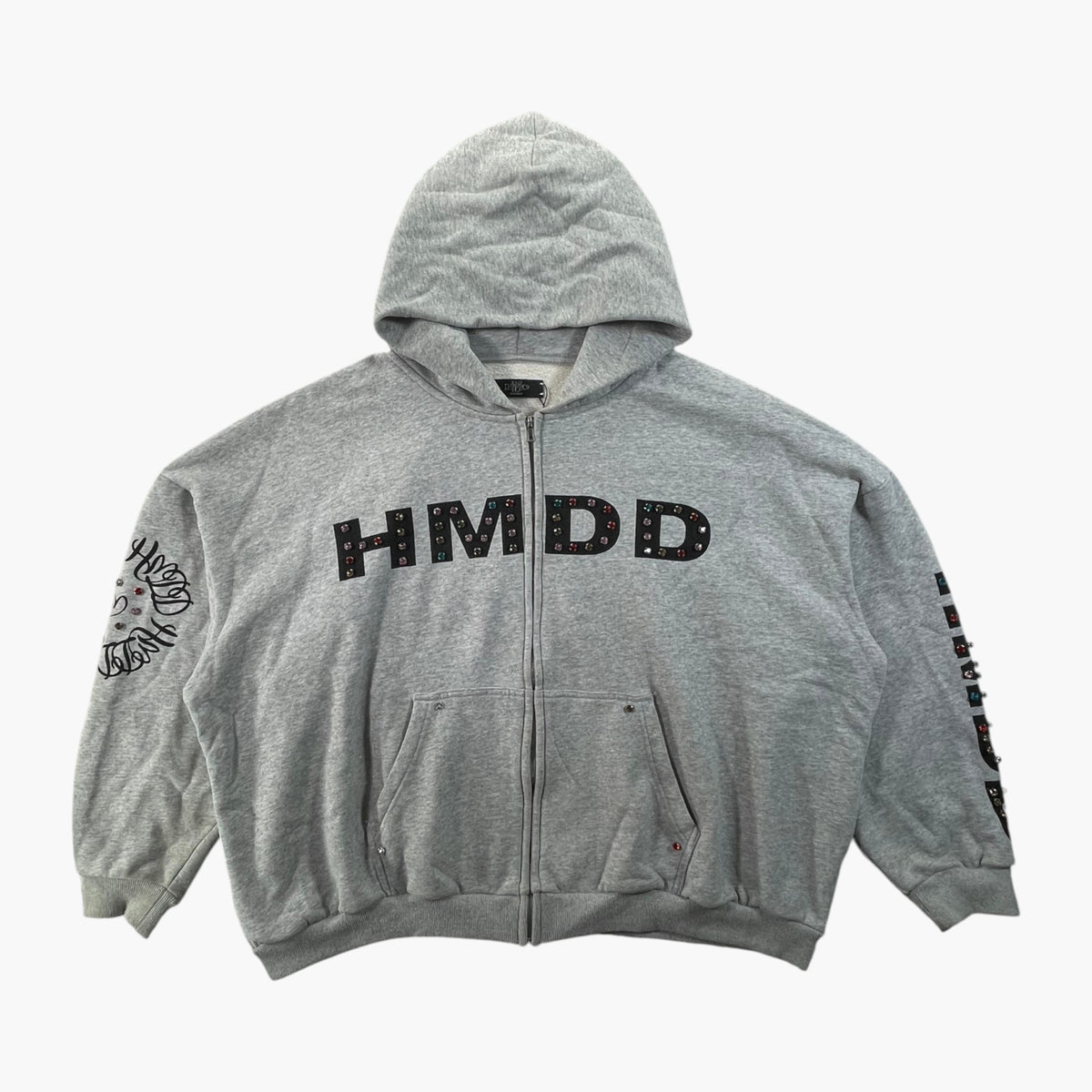 HMDD Rhinestone Grey & Black Zip Up Hoodie