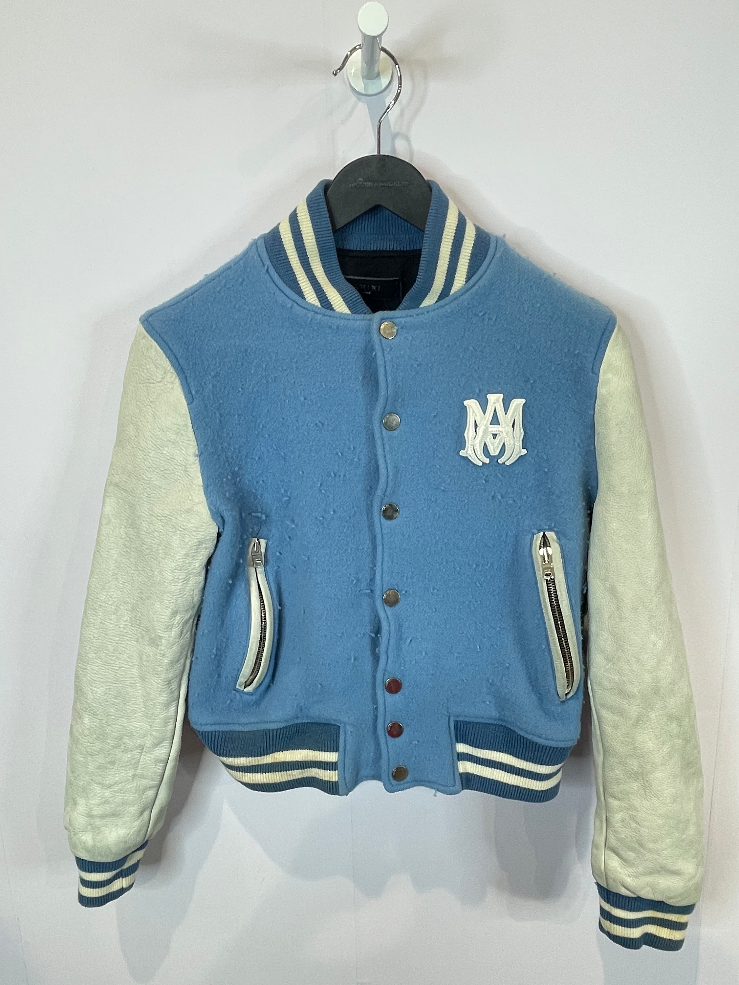 Amiri Varsity Jacket Baby Blue White Used Large (FIT like Small)