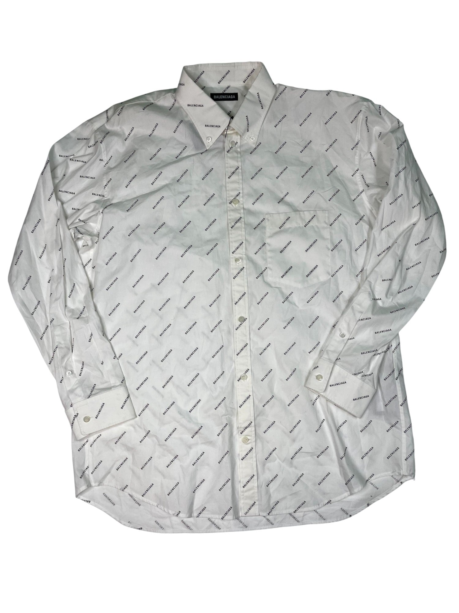 Balenciaga All Over Multi Logo Button Up White Shirt
