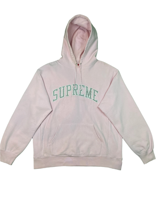 Supreme Studded Arc Logo Pink Pullover Hoodie