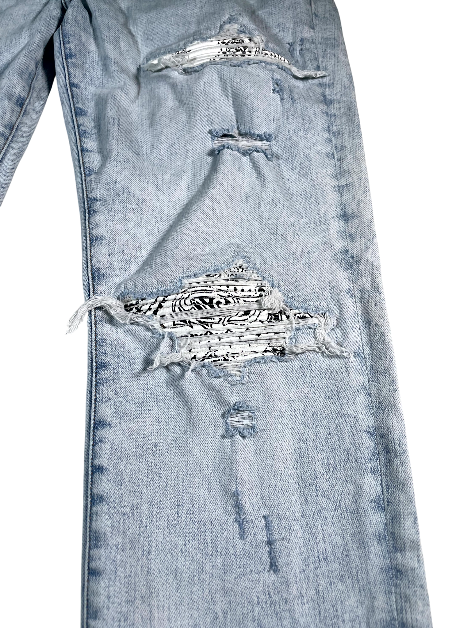 Amiri Paisley Patch MX1 Light Wash & White Jeans