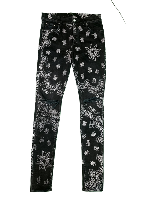 Amiri All Over Paisley Stack Black Jeans