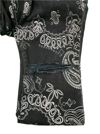 Amiri All Over Paisley Stack Black Jeans