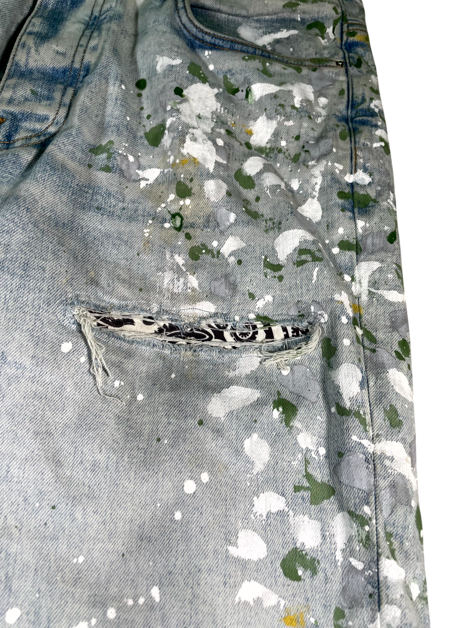 Amiri Splatter Light Wash & Green Jeans