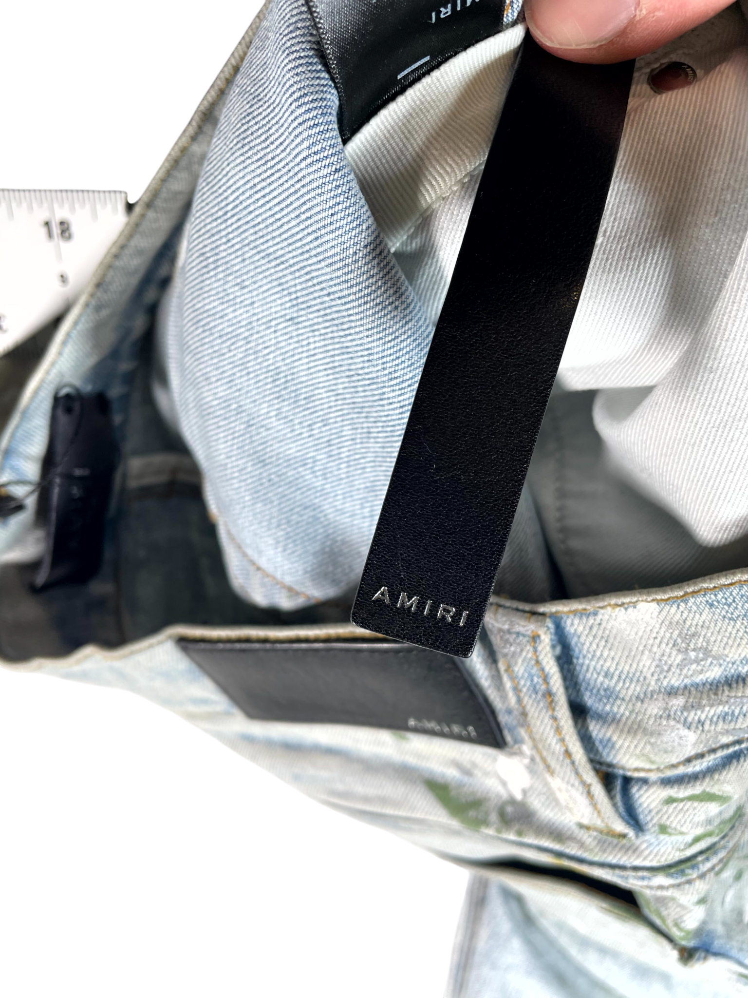 Amiri Splatter Light Wash & Green Jeans