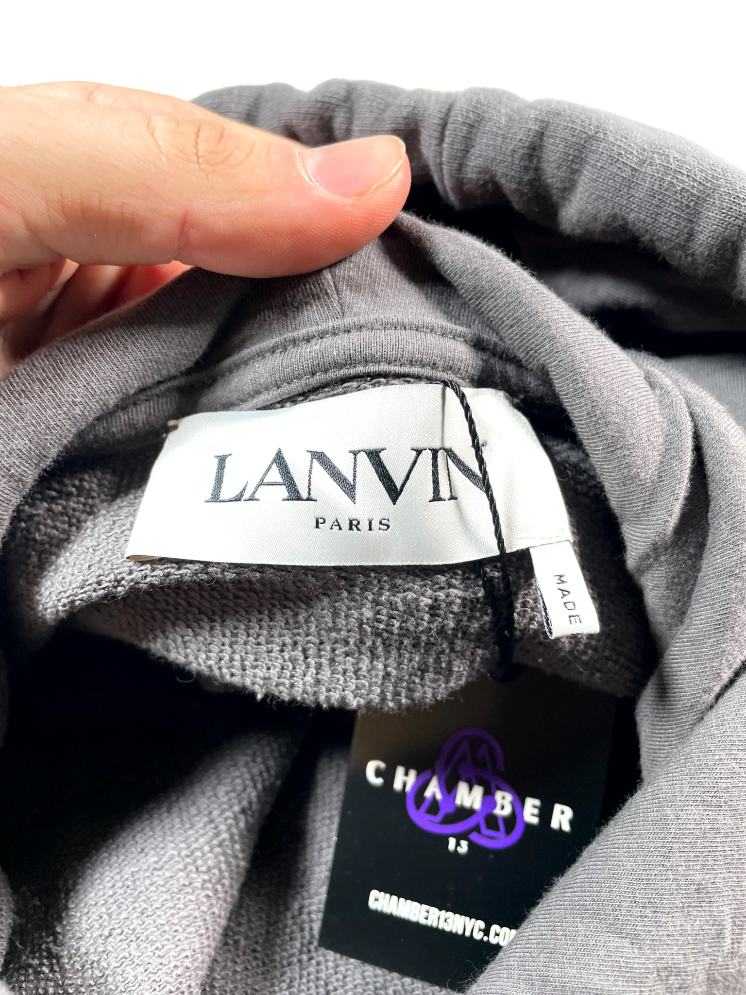 Lanvin Stone Embroidered Logo Grey Hoodie