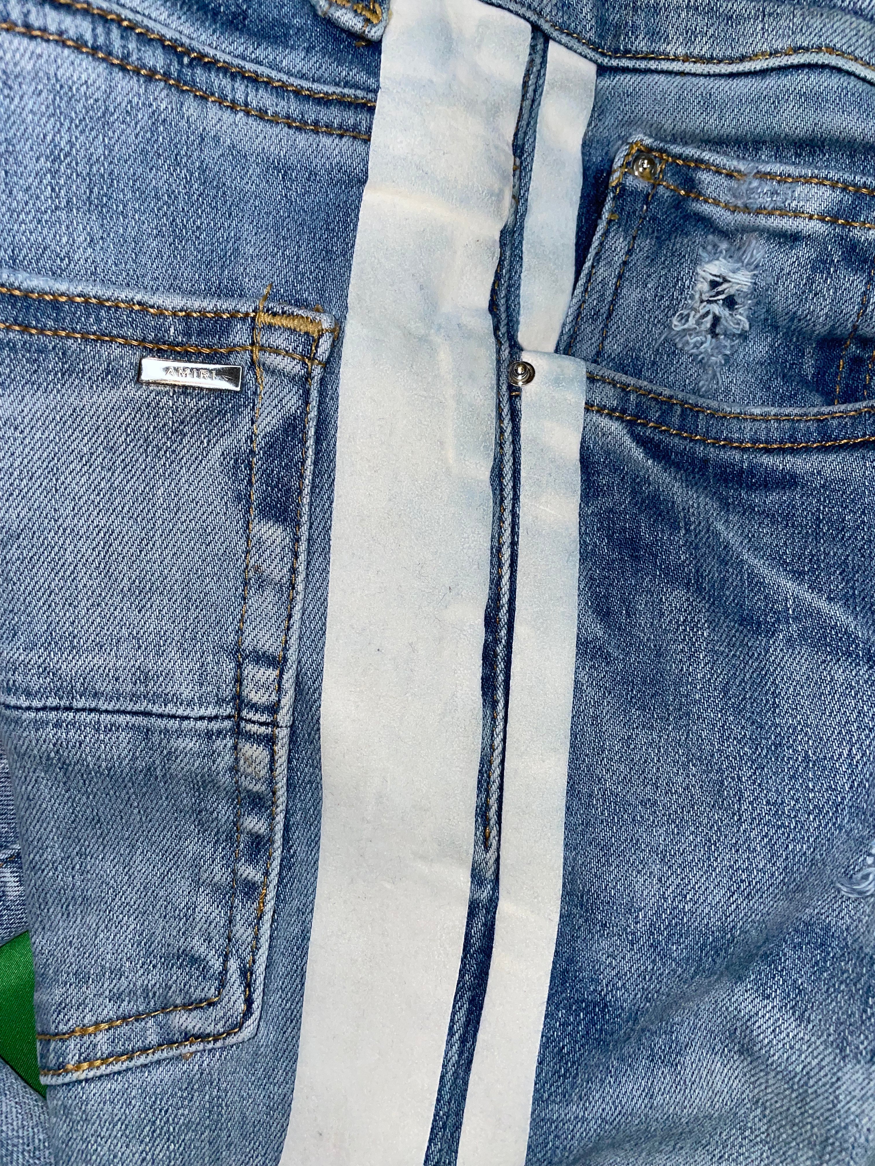 Amiri Thrasher White Stripe Light Wash Blue Jeans
