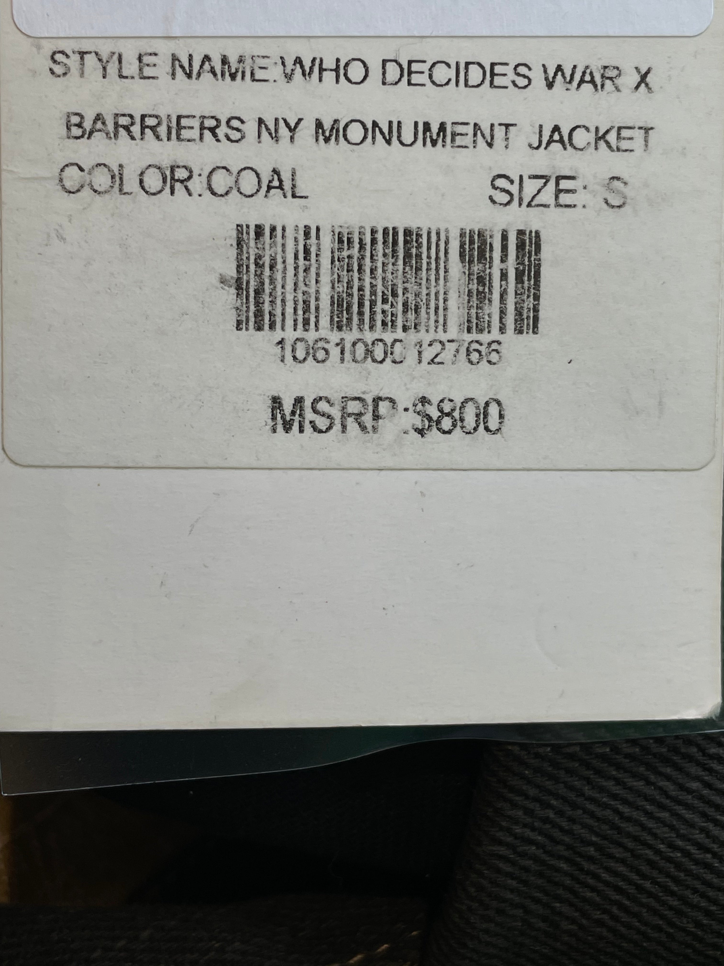 Who Decides War x Barriers 'Coal' Monument Denim Jacket