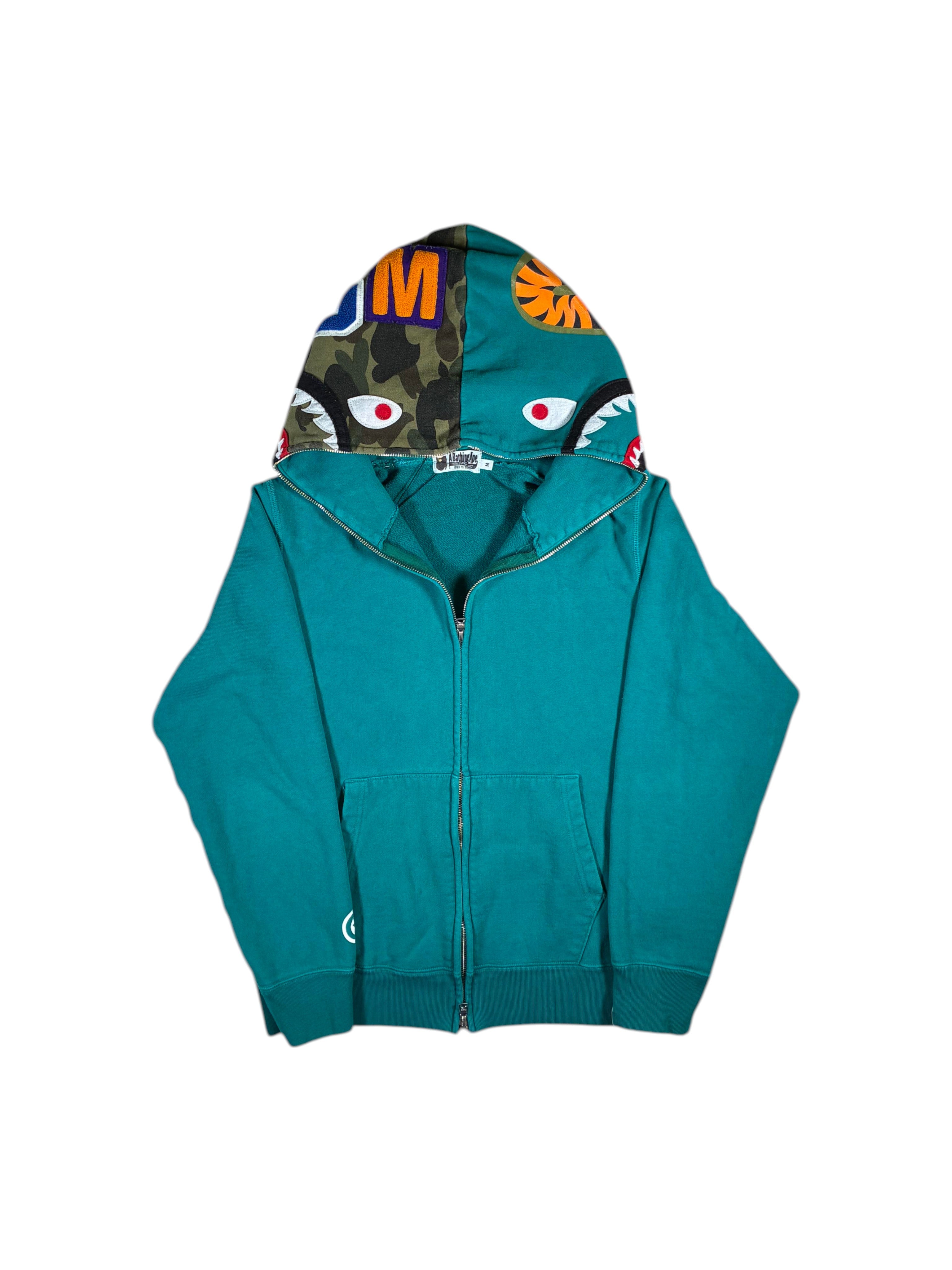 Bape 'Shark Split Camo Hood' Teal Zip Up