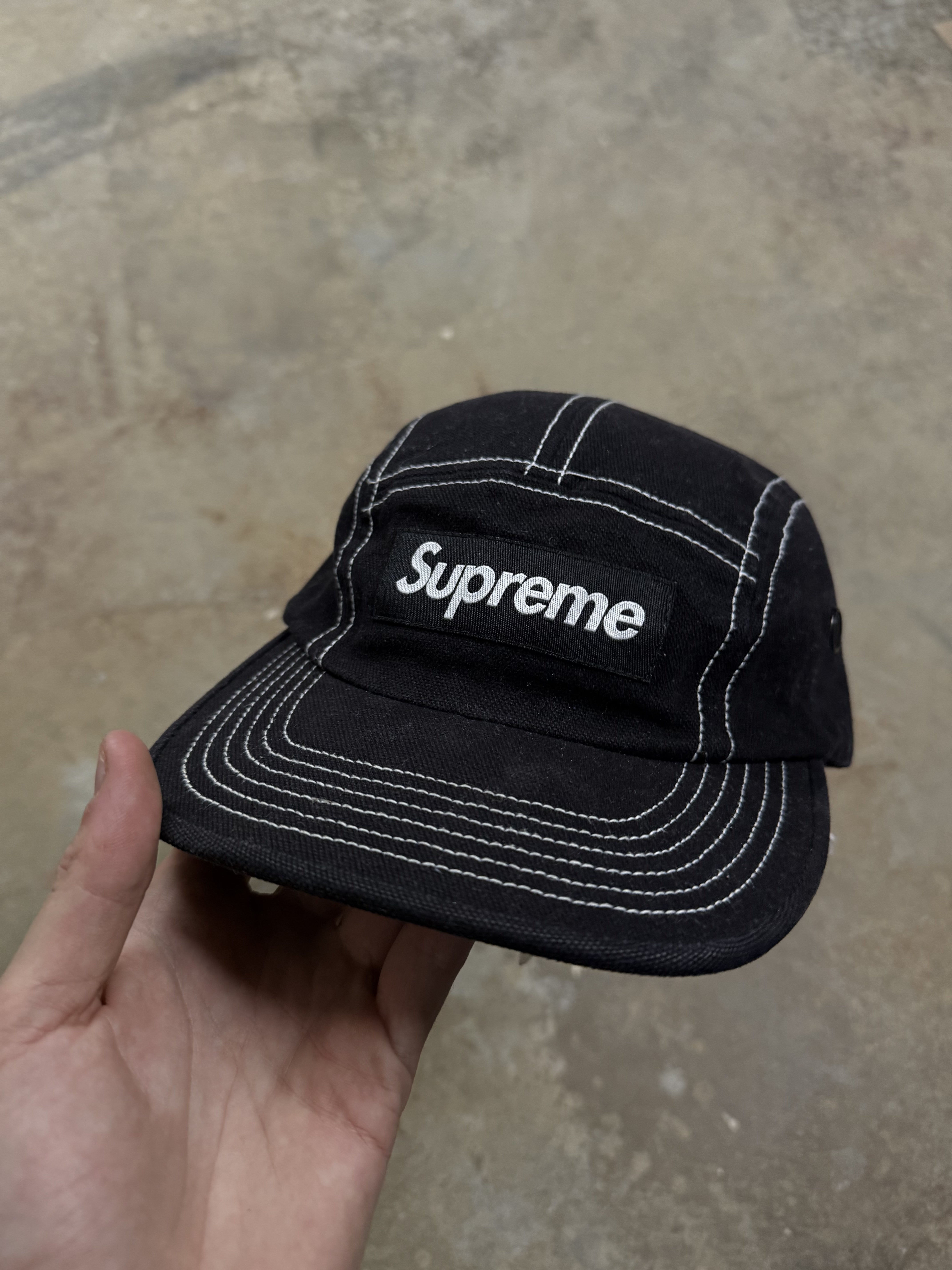 Supreme 6 Panel Cap Black White Used OSFM