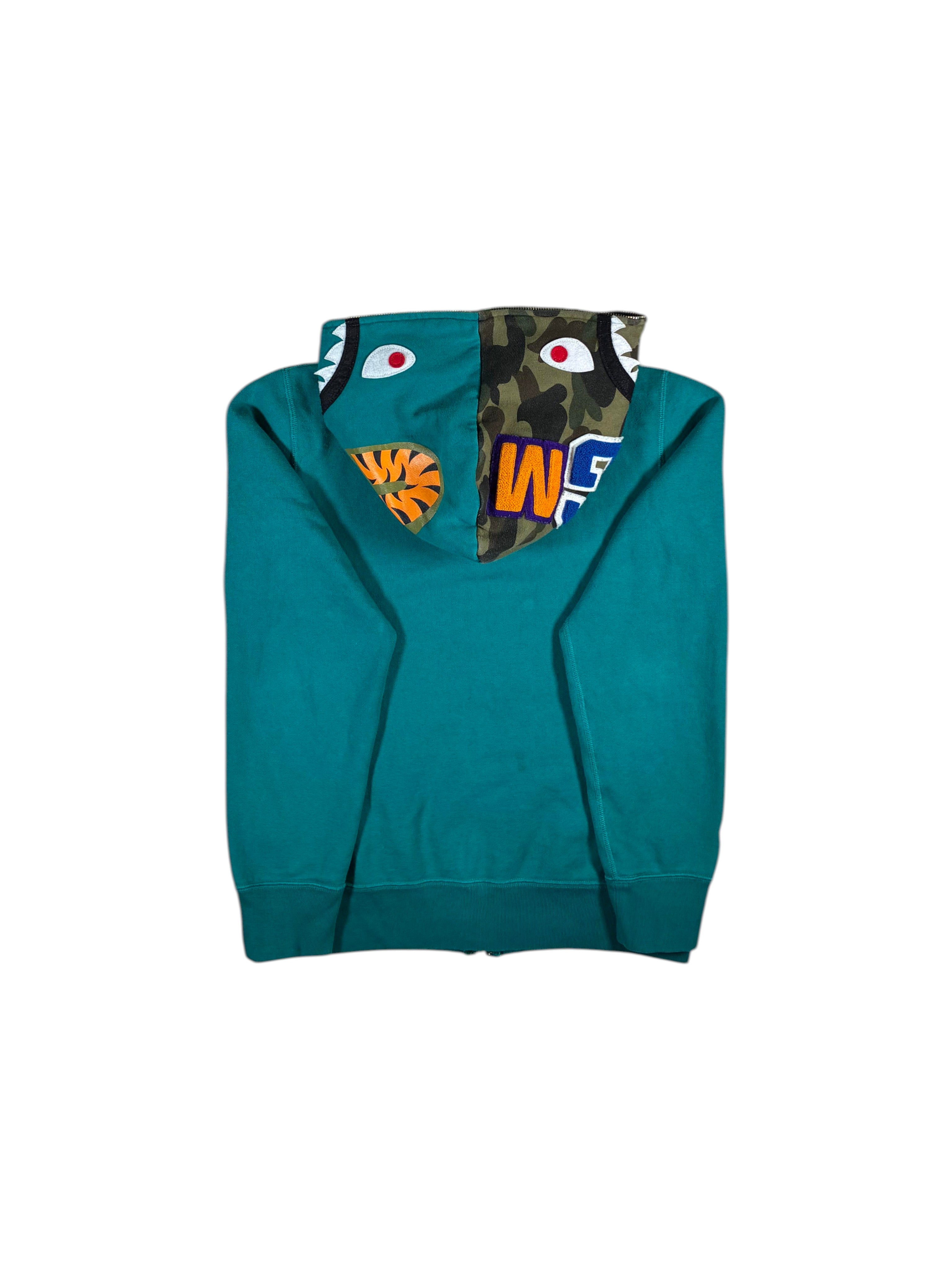 Bape 'Shark Split Camo Hood' Teal Zip Up