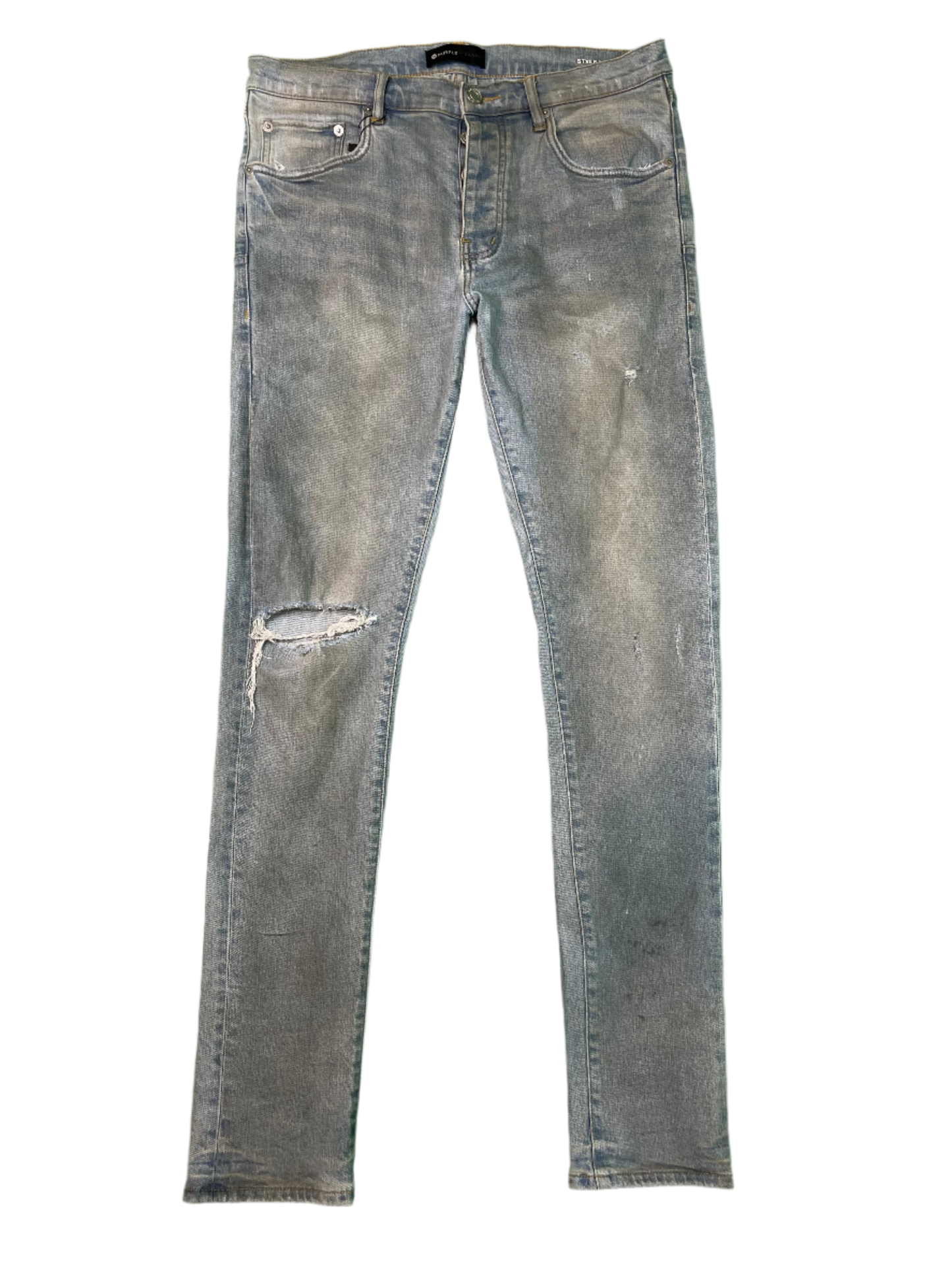Purple Brand Ripped Knee Light Wash Blue Jeans