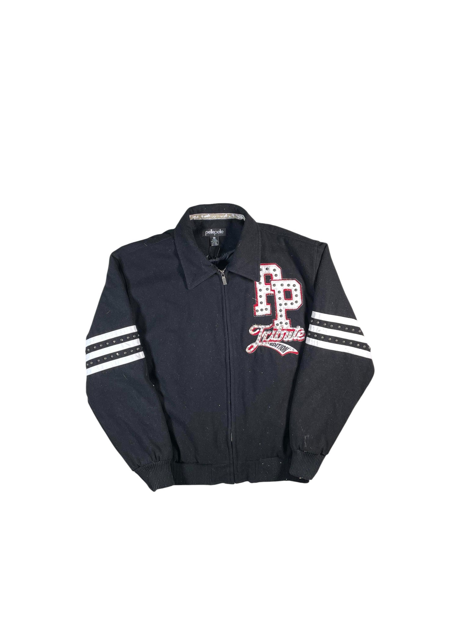 Pelle Pelle Studded Black Red & White Varsity Jacket