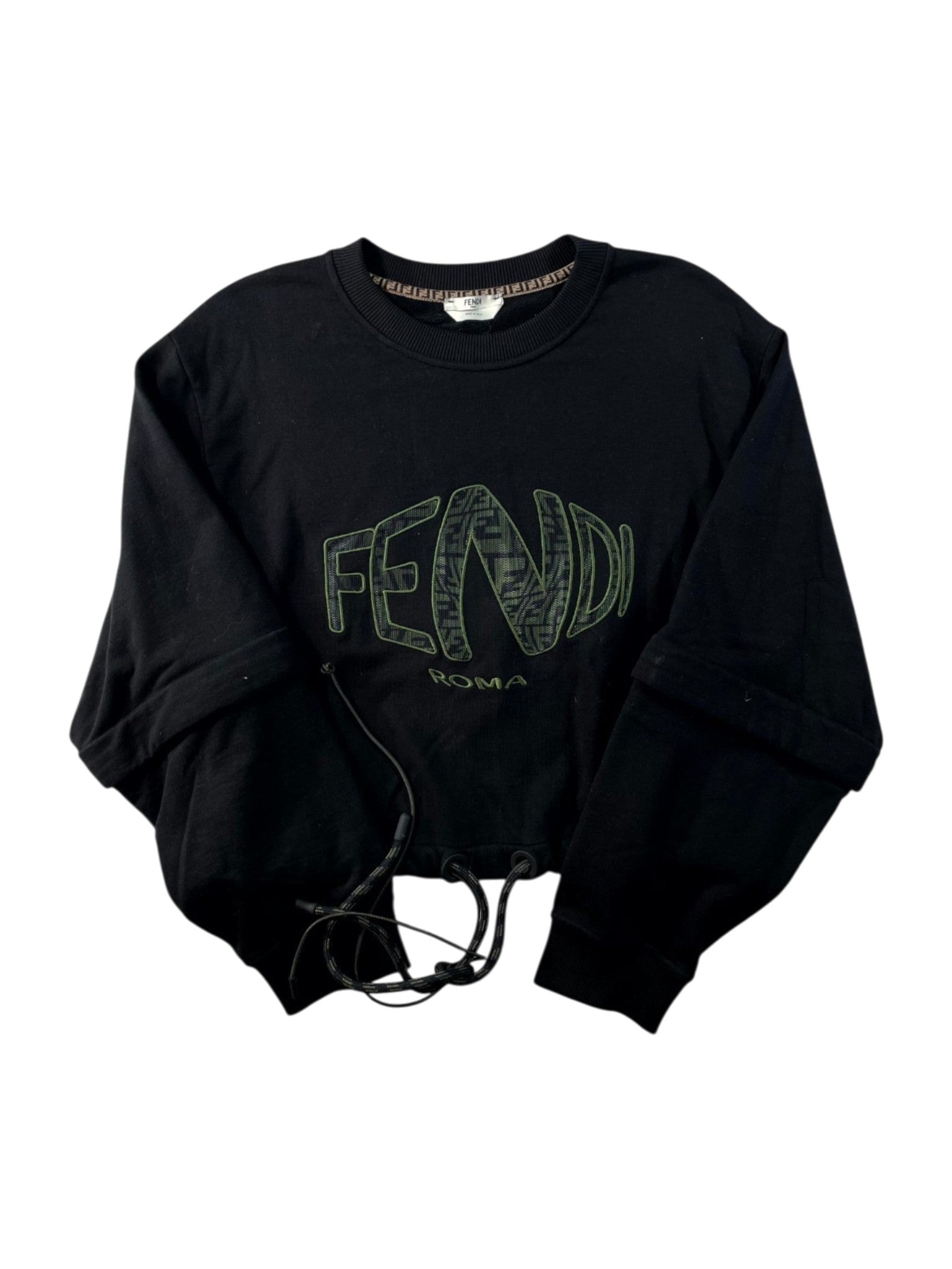 Fendi Cropped Monogram Crewneck Black & Green Sweatshirt