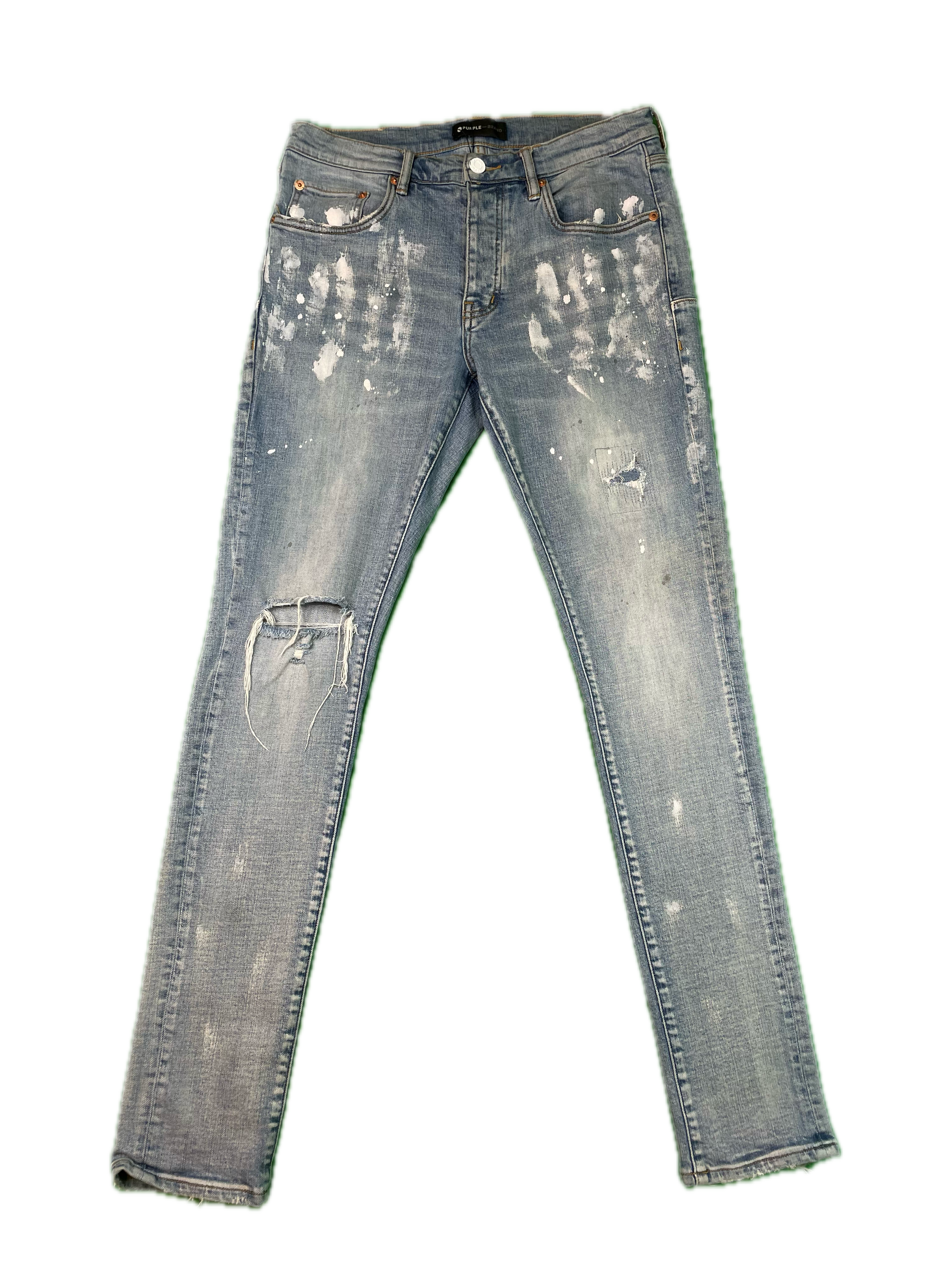 Purple Brand White Splatter Light Wash Blue Jeans