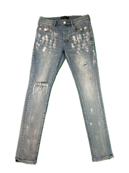 Purple Brand White Splatter Light Wash Blue Jeans