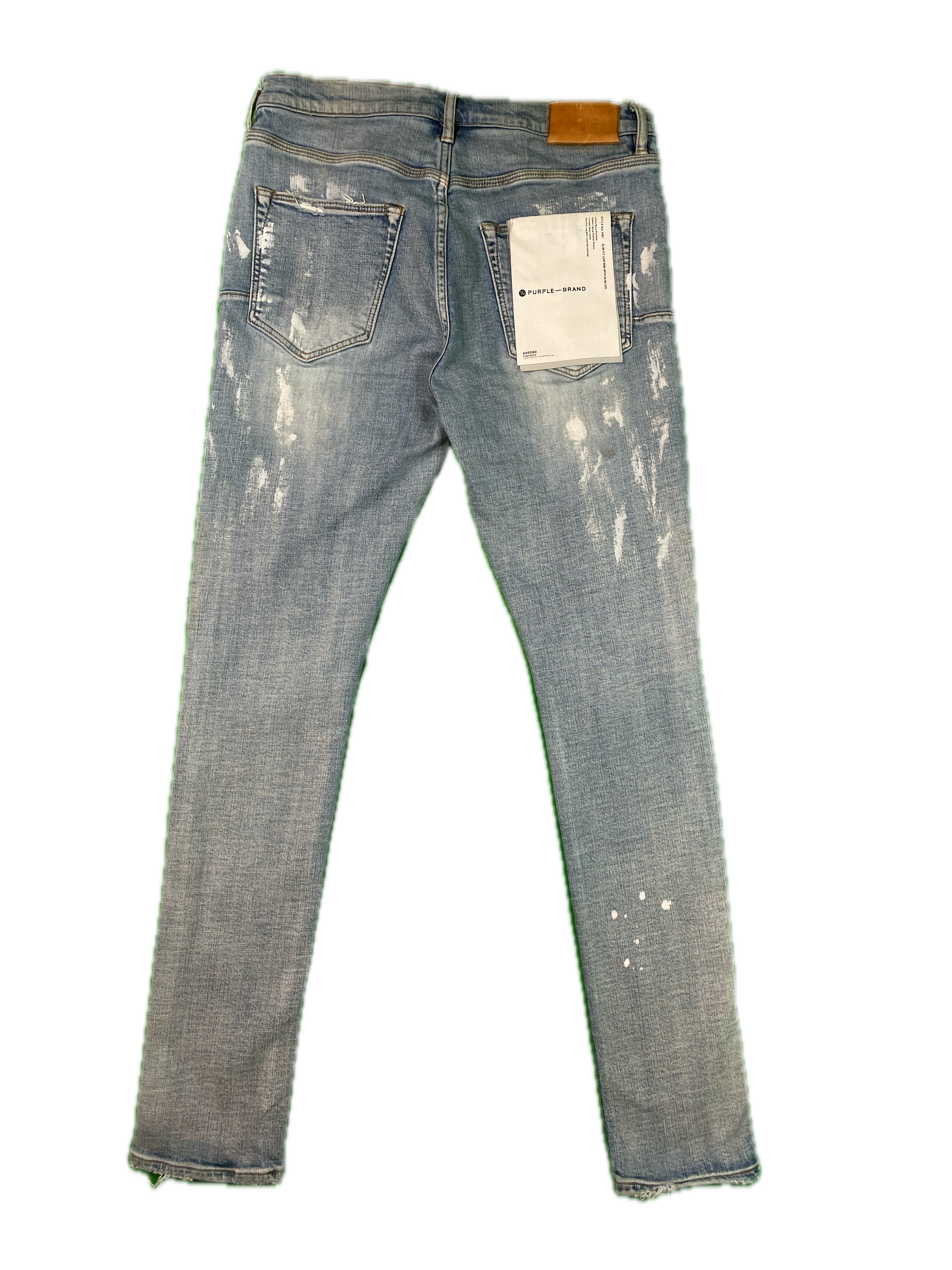 Purple Brand White Splatter Light Wash Blue Jeans