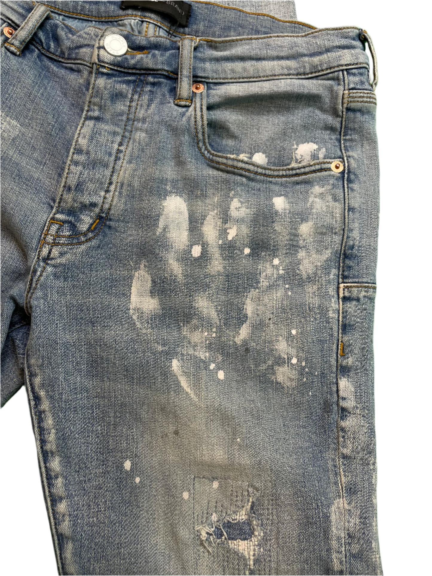 Purple Brand White Splatter Light Wash Blue Jeans