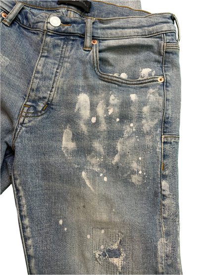 Purple Brand White Splatter Light Wash Blue Jeans