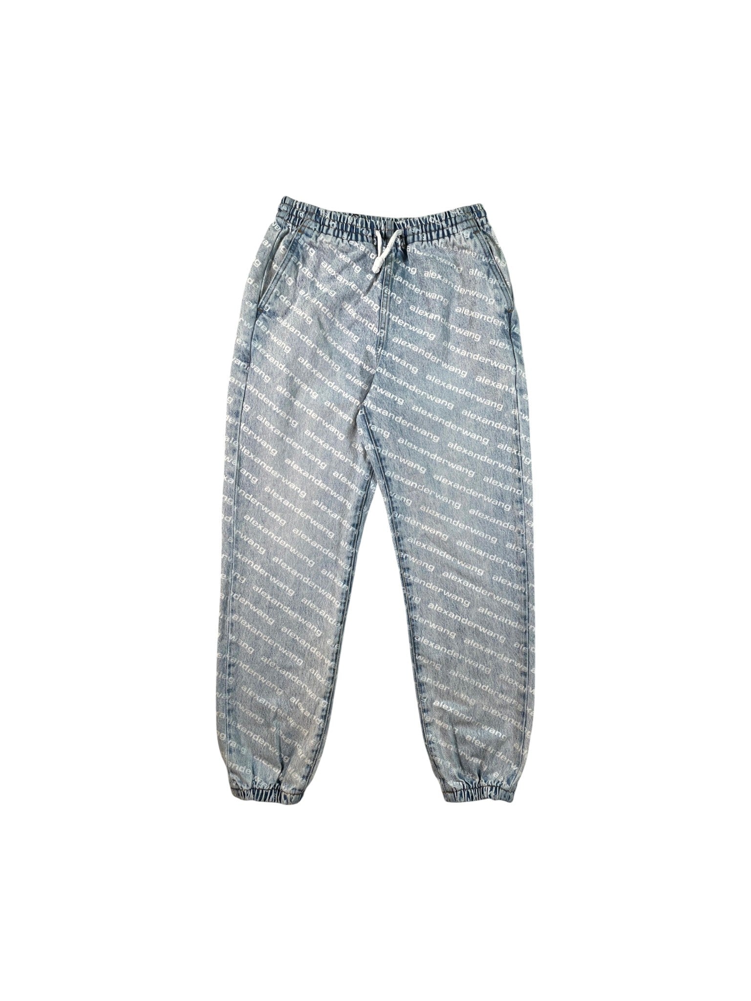 Alexander Wang Denim Monogram Blue & White Jogger Pants