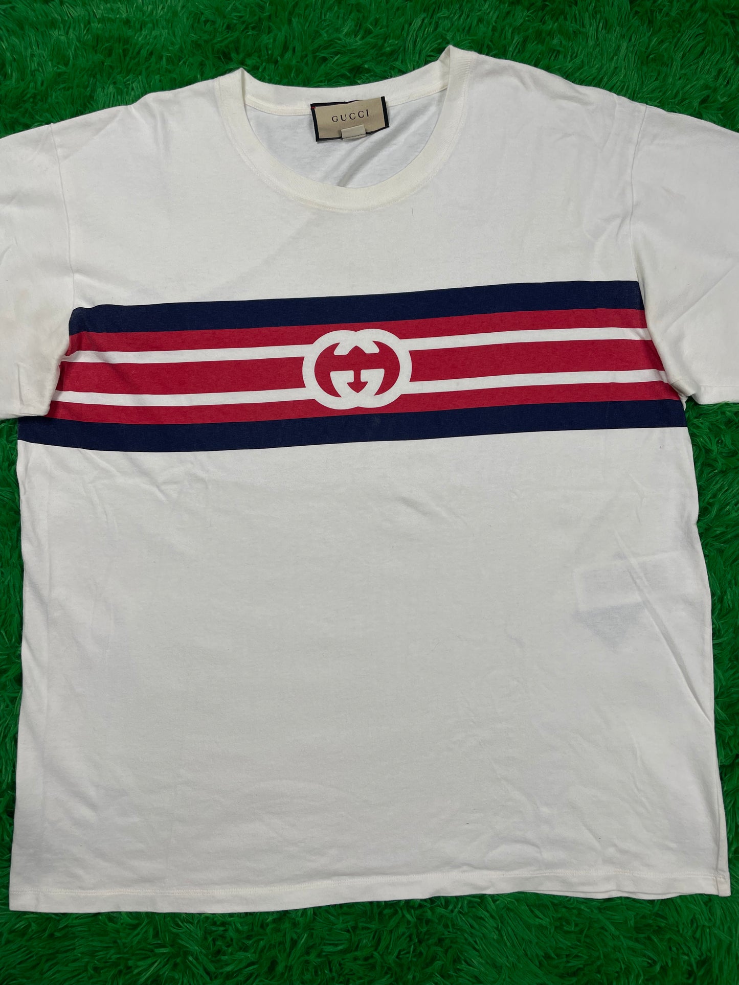 Gucci Stripe Logo Tee Cream Large Used