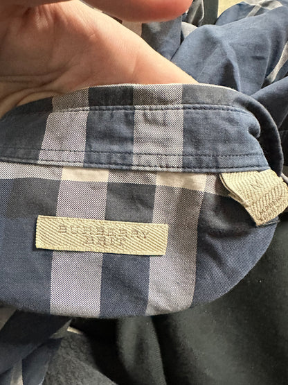 Burberry Stripe Polo Button Up Navy White Used Medium