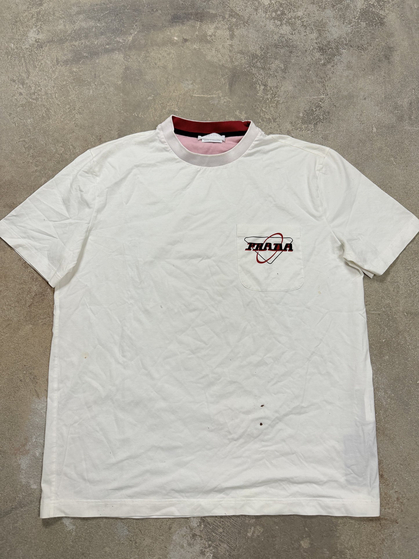 Prada Pocket Logo Tee White Red Used XL