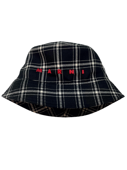 Marni Check Wool Flannel Bucket Black Hat