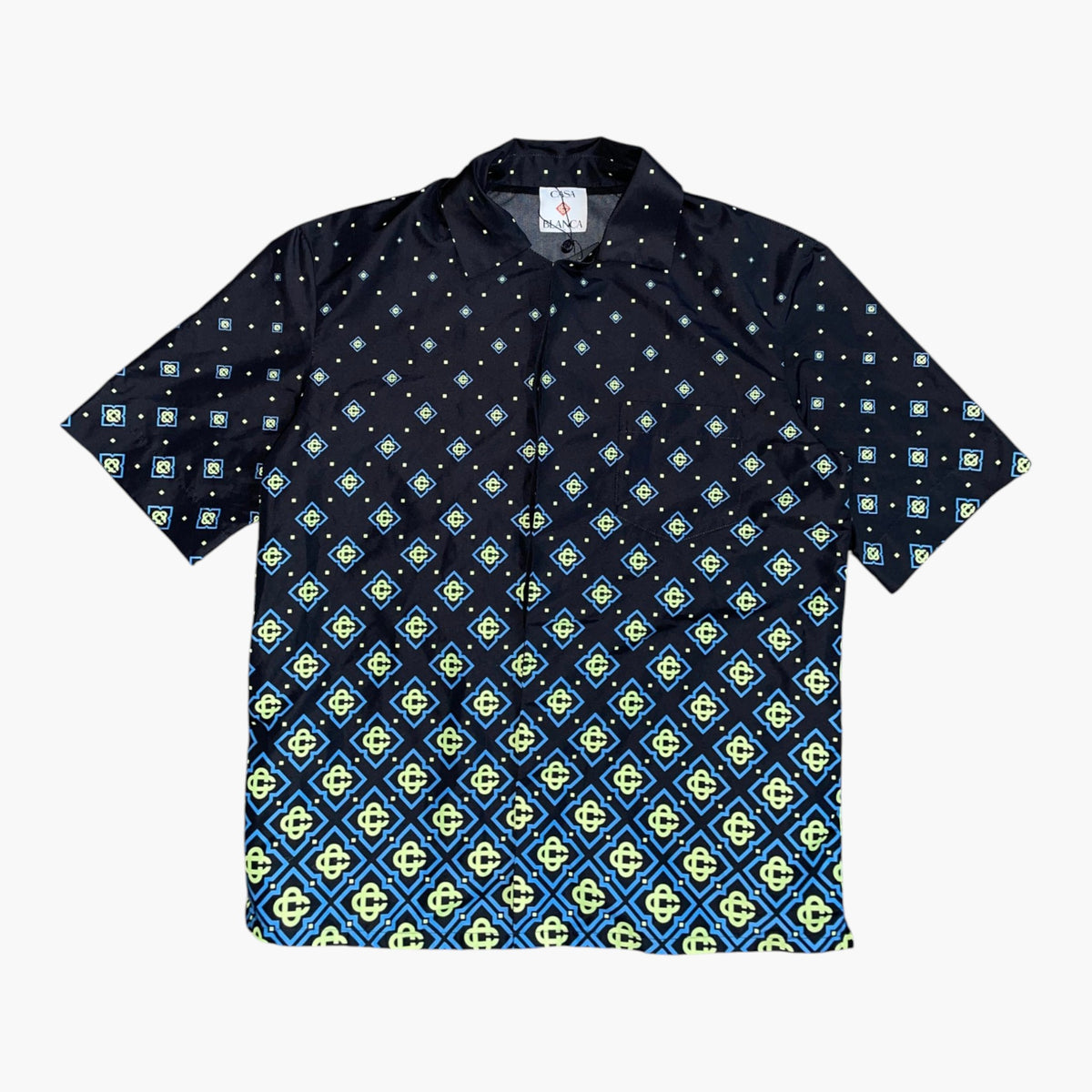 Casablanca Monogram Silk Blue & Neon Button Up Shirt