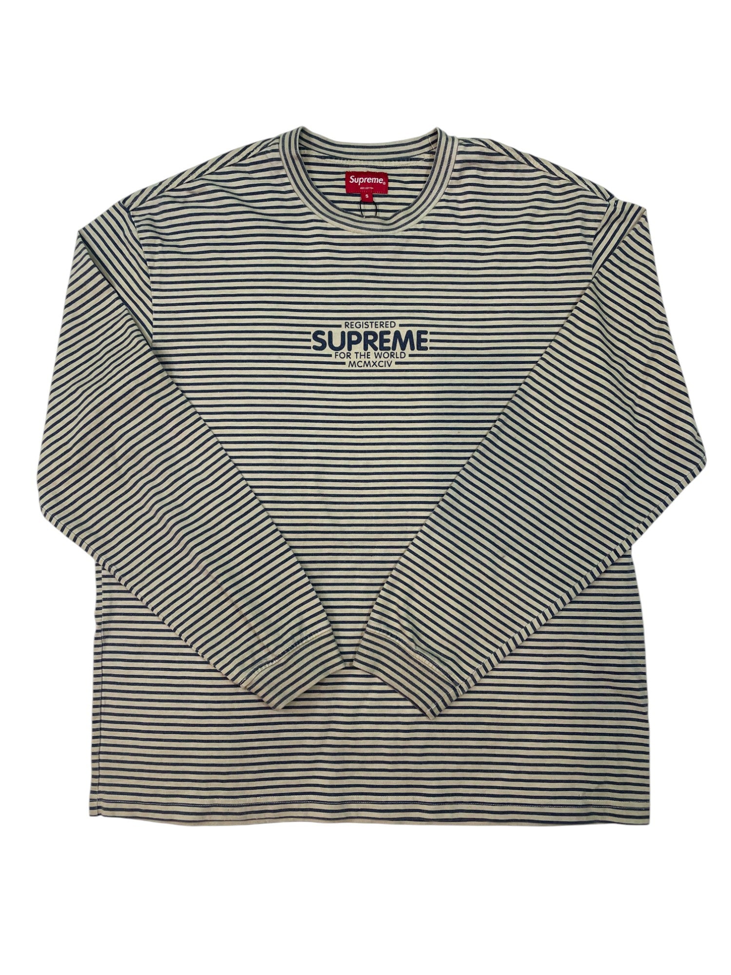 Supreme Navy & Cream Striped LS Tee