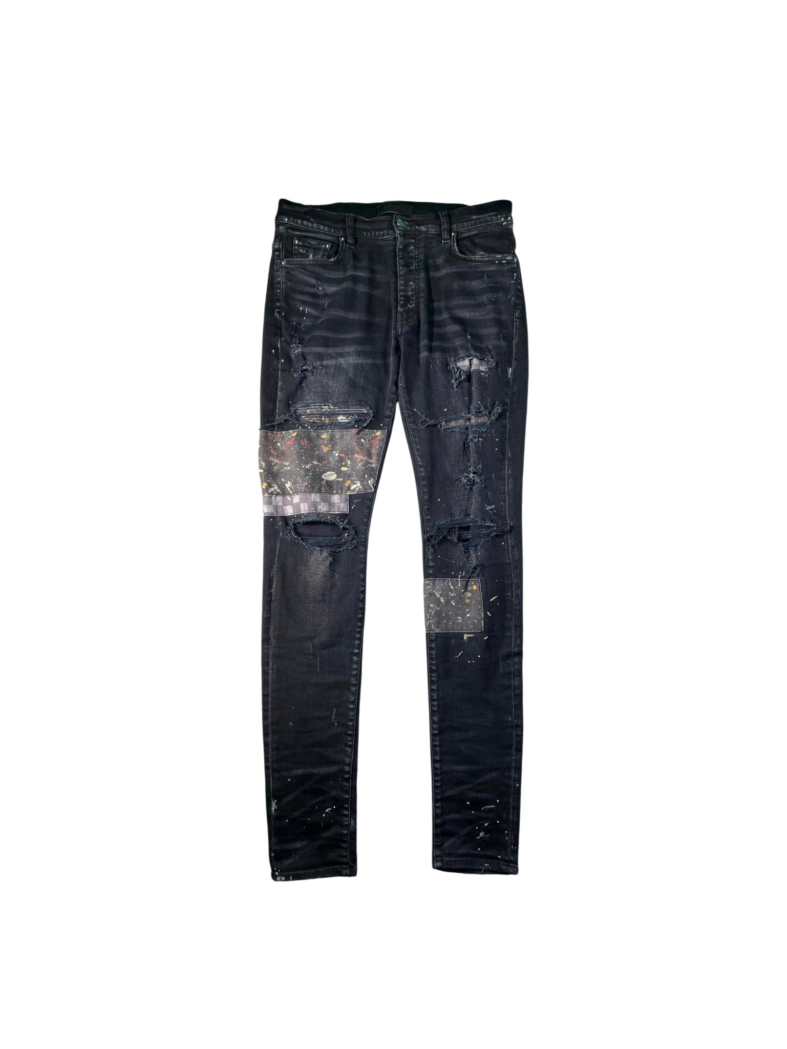 Amiri "Paint Splatter Art Patchwork" Black Wash Jeans