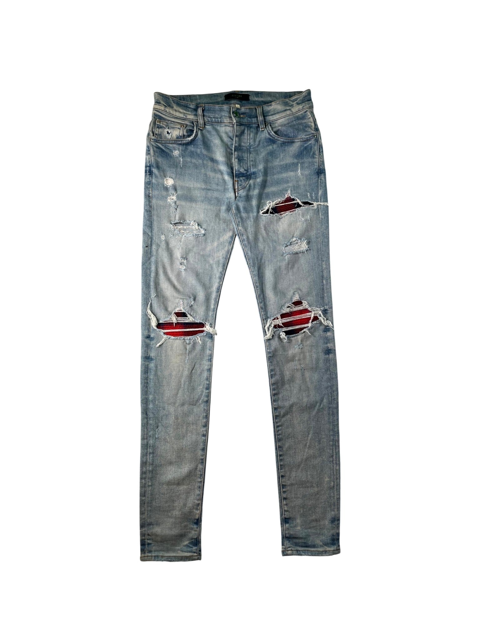 Amiri "MX1" Patch Light Wash, Baby Blue & Red Jeans