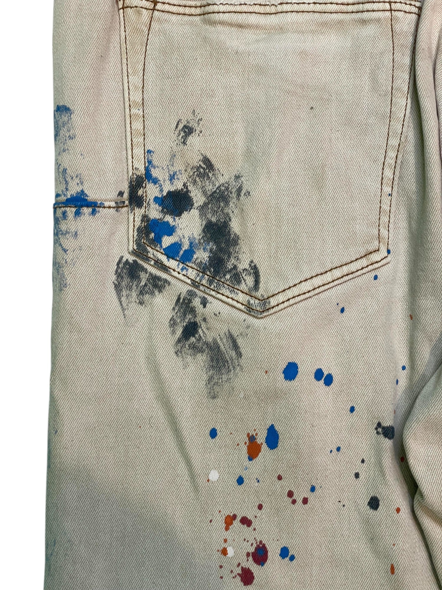 Purple Brand Paint Splatter Tan Jeans