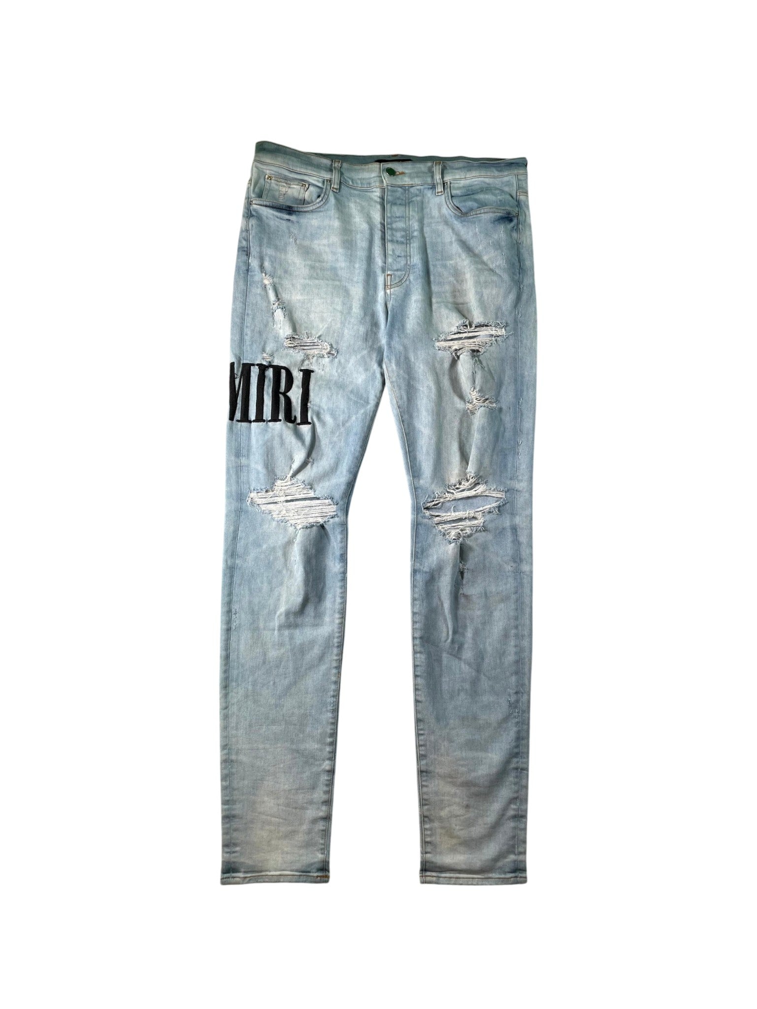 Amiri Embroidered Side Logo Light Wash & Black Jeans