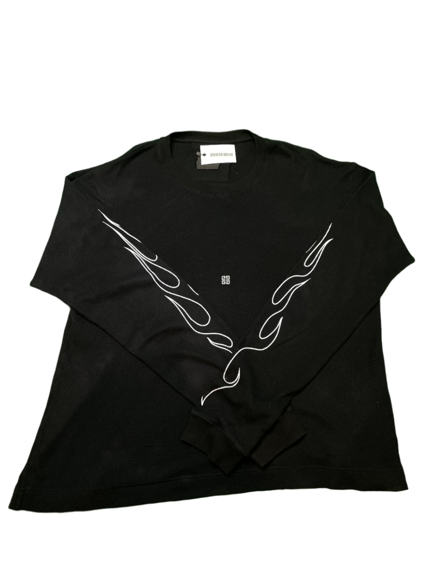 Givenchy White Flames Waffle Knit Thermal Black LS Tee