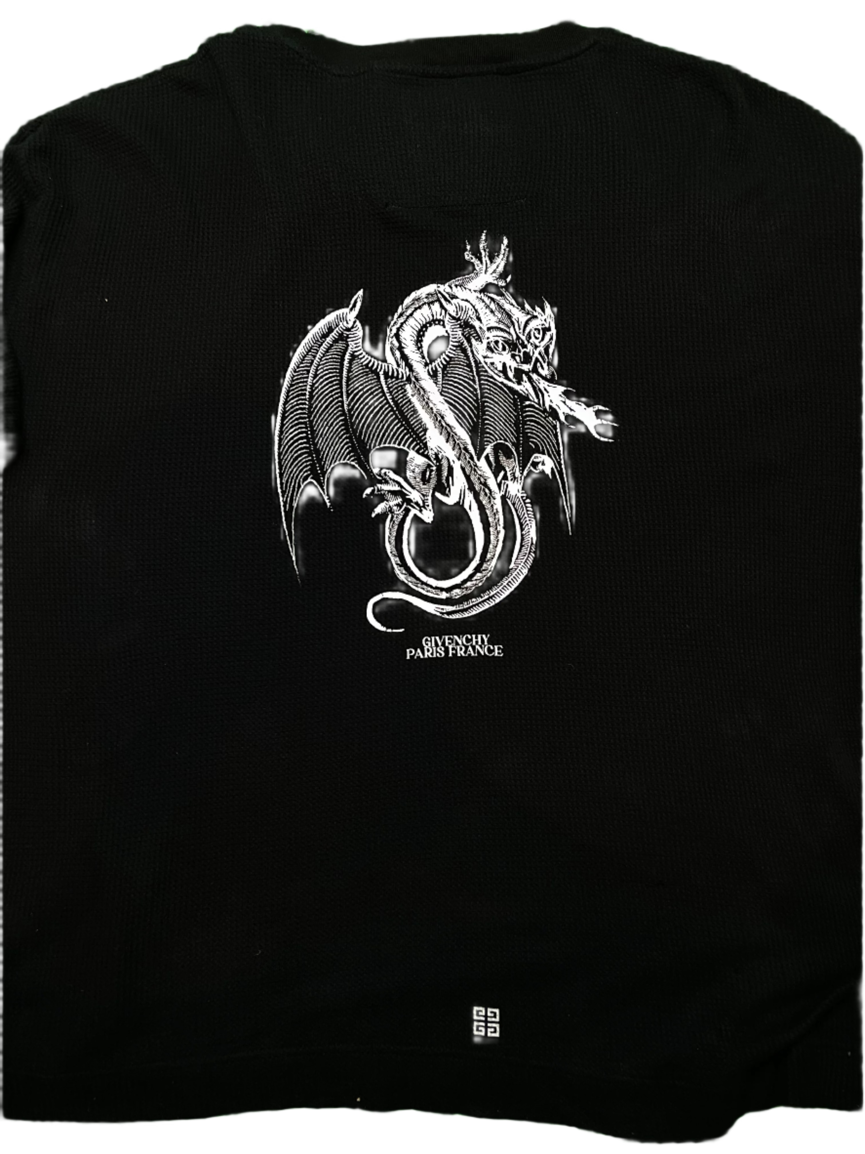 Givenchy White Flames Waffle Knit Thermal Black LS Tee