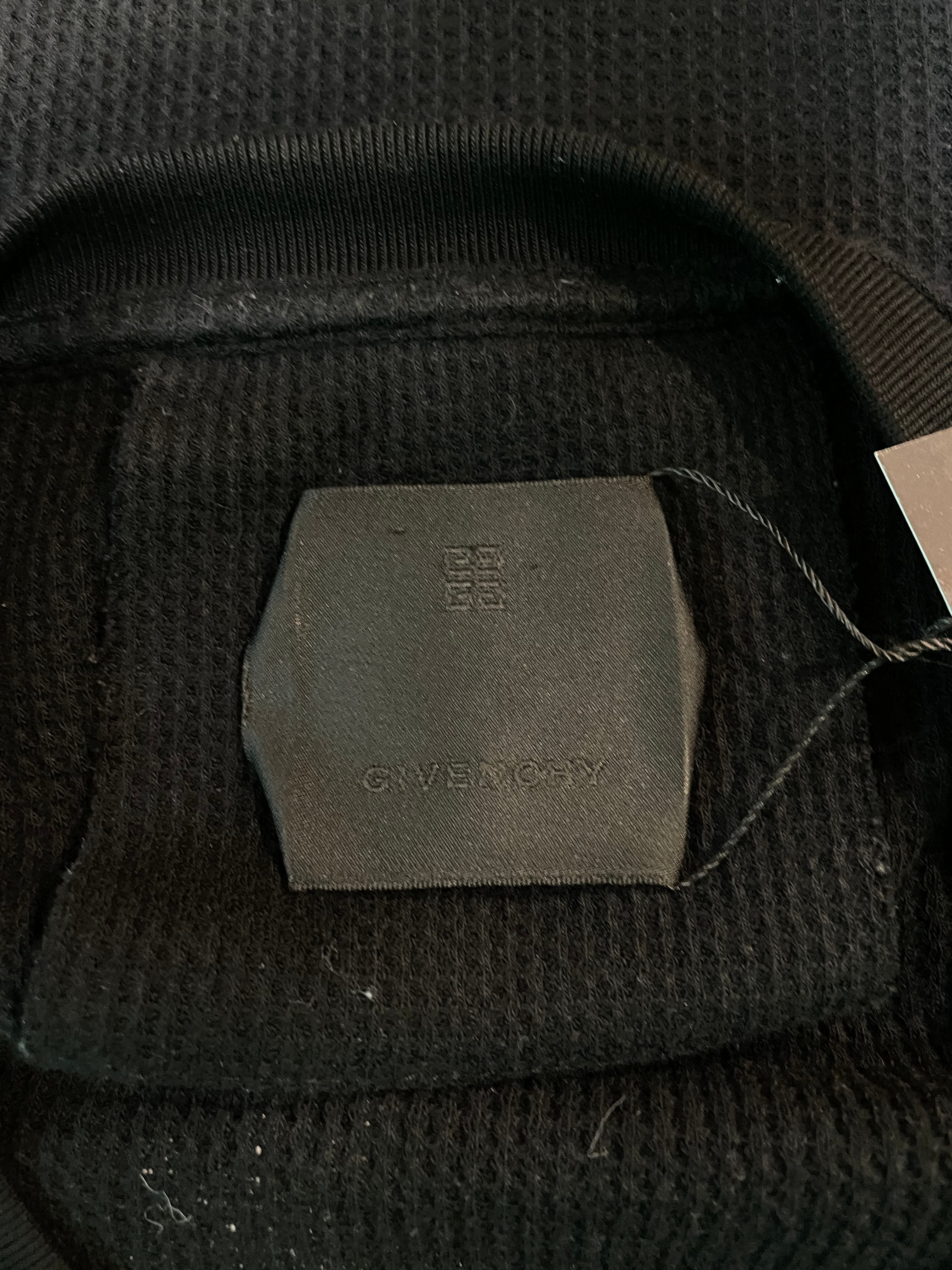 Givenchy White Flames Waffle Knit Thermal Black LS Tee