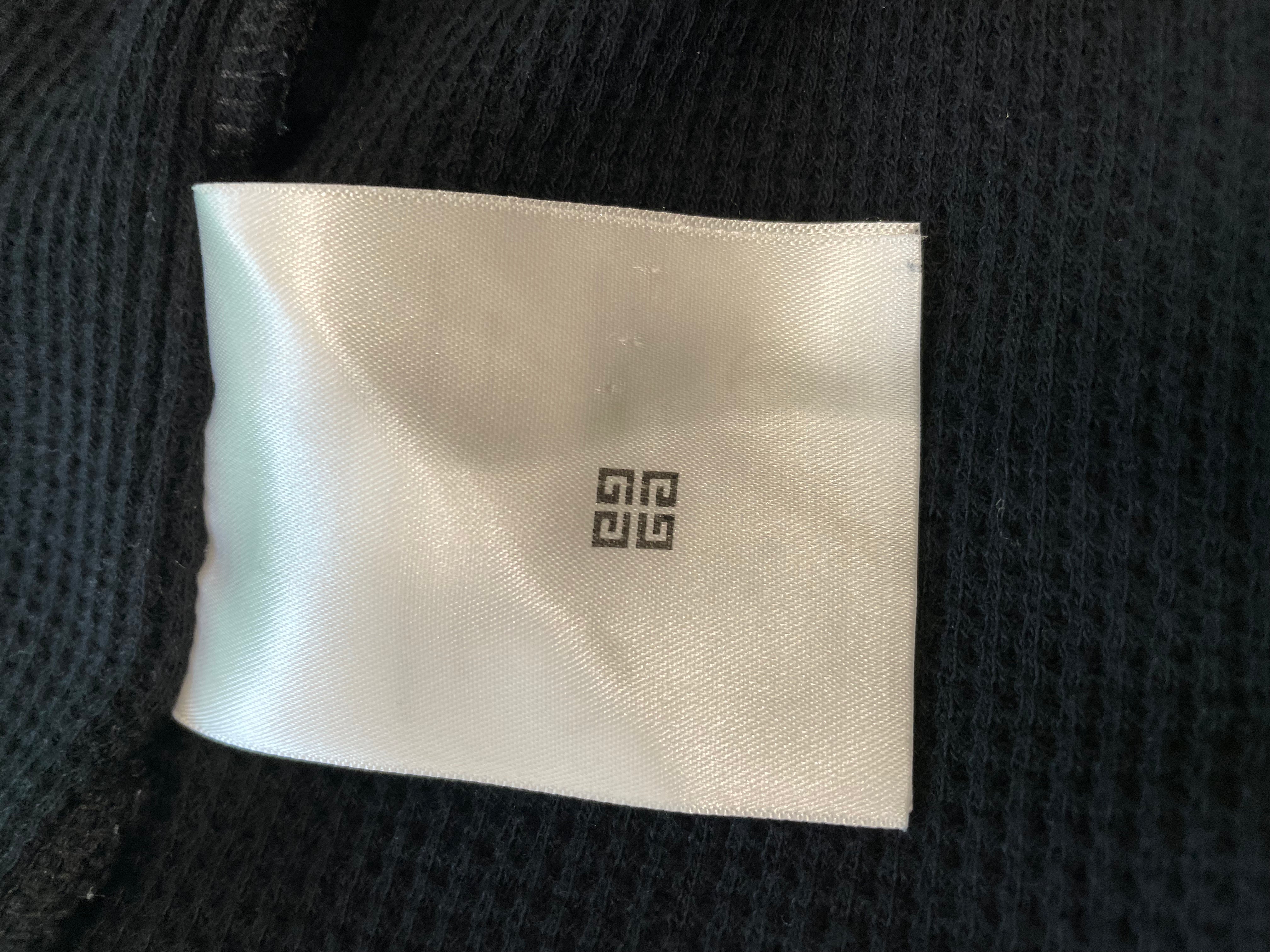 Givenchy White Flames Waffle Knit Thermal Black LS Tee