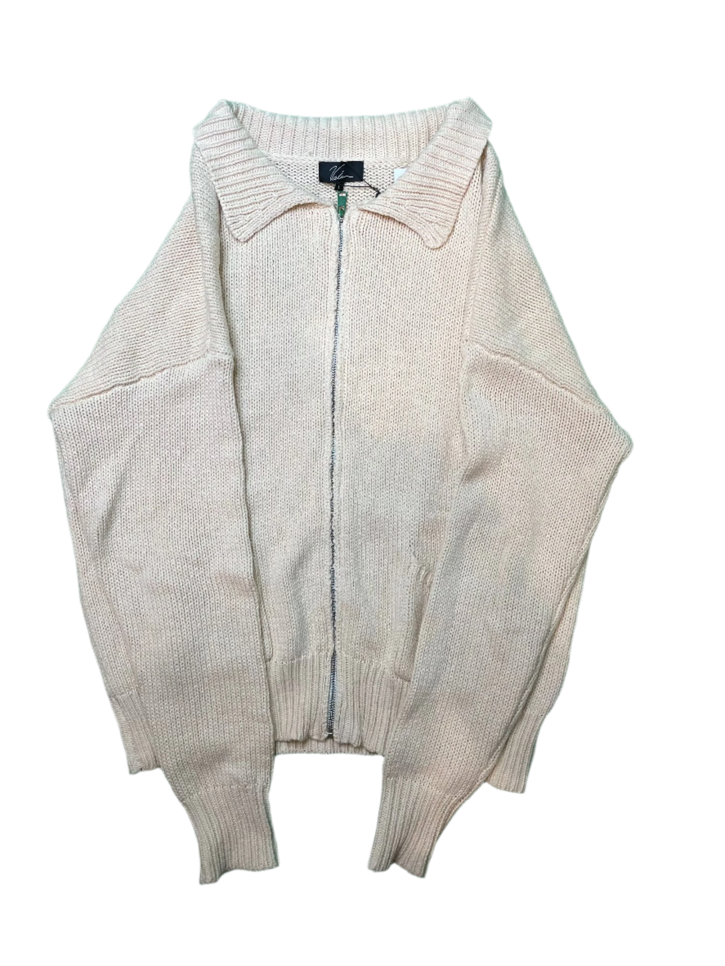VALE Knit Zip Up Cream Sweater